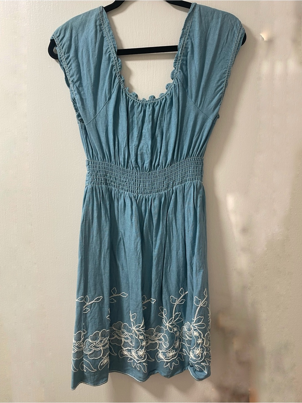 Max Studio Dusty Blue Embroidered Midi Dress